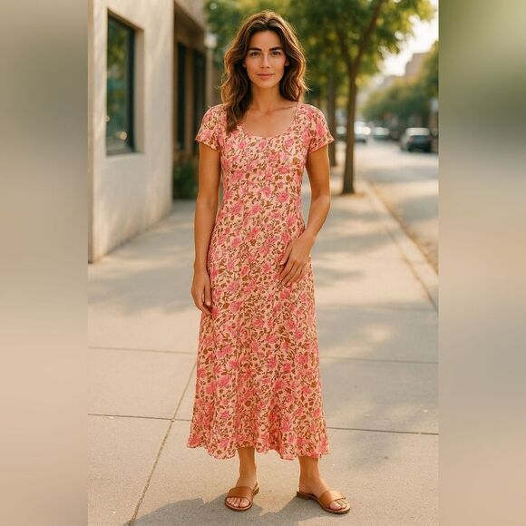 Jaclyn Smith Silk Floral Tie Waist Midi Dress Flutter Sleeves, 90s Y2K | 12 EUC - Picture 1 of 9